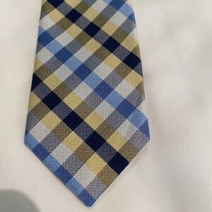 J Khaki Silk Tie Plaid  Check Blue Yellow Tie